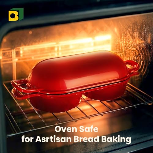 Double Dutch Oven for Sourdough Bread Baking, Cast Iron Dutch Oven [Red] - Image 6