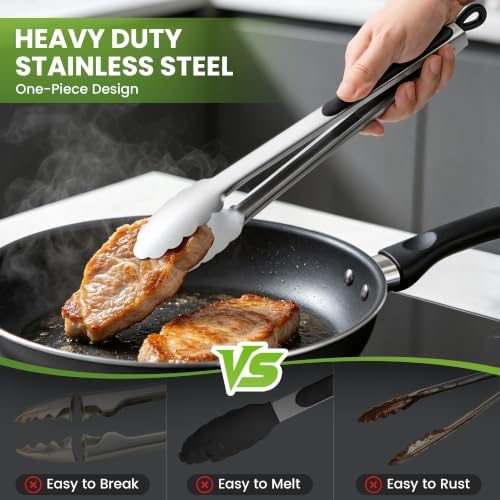 Grill Tongs, 12 & 17 Inch Long Stainless Steel BBQ Tongs (12"+17") - Image 6
