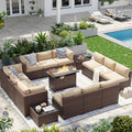 Aoxun Patio Furniture Sets, 15-Piece Outdoor Patio Furniture with 44'' Propane Gas Firepit Table, Wicker Outdoor Conversation Set Sectional Sofa for Backyard, Poolside, Garden by Aoxun
