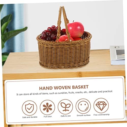 PRETYZOOM 3pcs Portable Hand-Woven Picnic Basket with Handles Lightweight Storage for Fruits and Snacks for Outdoor Activities Camping and Family Gatherings Tea Color - Image 2