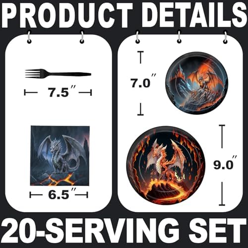 Dragon Party Decorations - Dragon Party Plates and Napkins for Kids Birthday Party, Serves 20 Guests - Image 2