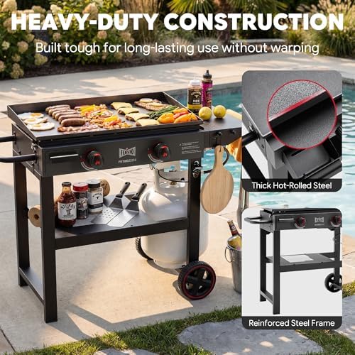 FEASTO 28" 2-Burner Propane Gas Griddle, 30,000 BTU, 458 Sq. In., Black - Image 4