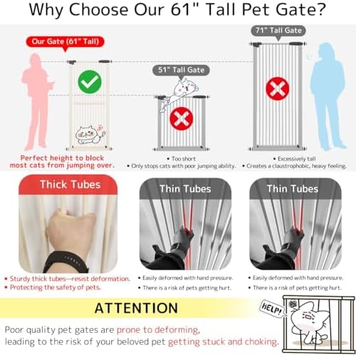 Lumizone 61.02" Extra Tall Pet Gate for Cat Dog 30.12"-59.24" Wide Cream - Image 3