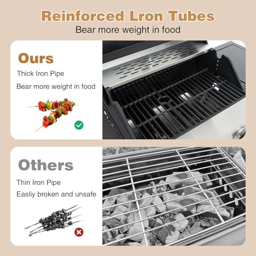 Endark 3-burner propane grill, 37,000 BTU with side-fire function. Stainless steel, enameled cast iron grate, thermometer, wheels. Perfect for patio and garden cooking - Image 3