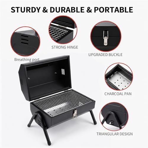 Tabletop Charcoal Grill, Portable Foldable Tabletop BBQ Grill with Dual Sided Griddle & Grill, Compact Folded Design, Thickened Body for Camping, Picnic & Outdoor Cooking - Image 5