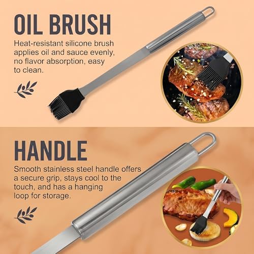 9-Piece Stainless Steel BBQ Tool Set with Carry Bag, Grill Utensils Kit with Spatula, Fork, Tongs, Knife, Skewers, Oil Brush for Outdoor Grill, Camping, Tailgating, Cookouts, BBQ Gifts - Image 6