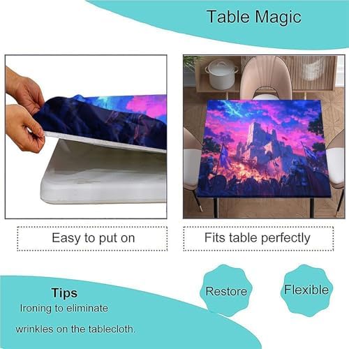 Outdoor Table Cloths with Elastic, Medieval Fantasy Pattern Printed on Oilproof Water Table Cover, Great for Restaurants Family Events, Fit for 24" x 24" Square Tables - Image 3
