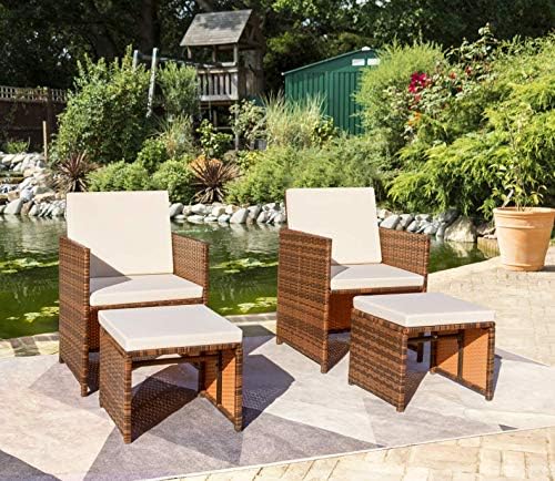 Devoko 4 Pieces Patio Wicker Furniture Set Outdoor Patio Chairs with Ottomans All Weather Cushioned Chairs Balcony Porch Furniture (Beige) by DEVOKO