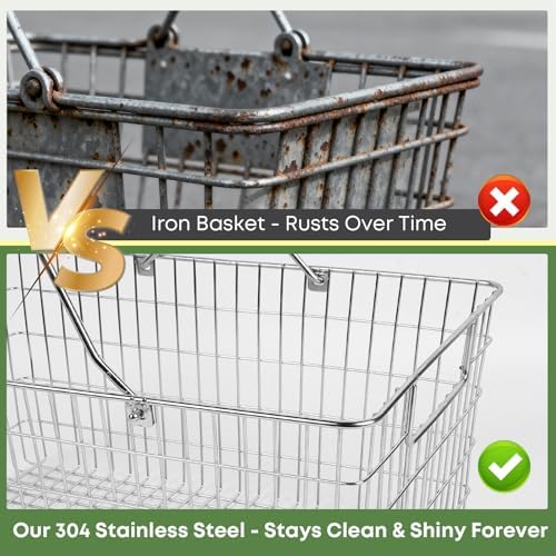 Wire Harvest Basket, Kitchen Organizers and Storage with Foldable Handle - 15.0"x9.8"x6.9" Portable Stainless Steel Picnic Baskets for Gathering Vegetables,Fruits,Kitchen,Garden,Picnic&Shopping (1, L) - Image 6