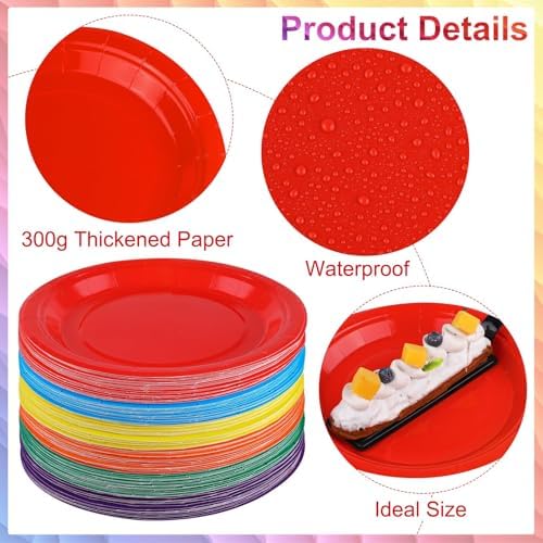 Breroa 144 Pcs Rainbow Paper Plates 7 Inch Bulk Rainbow Plates Disposable - Image 3