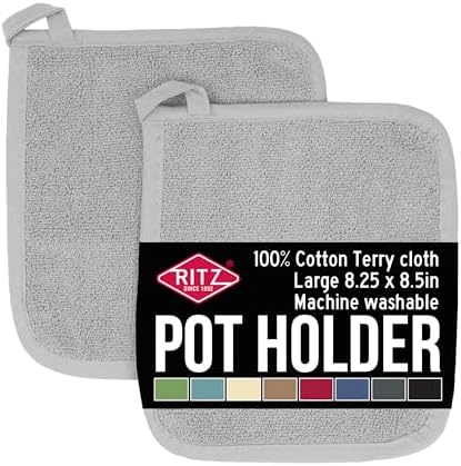 RITZ Terry Potholder & Hot Pad: Unparalleled Heat Resistant, Durable 100% Cotton – Ergonomically Designed for Optimal Grip – Easy-Care Machine Washable – 2-Pack, Titanium by RITZ