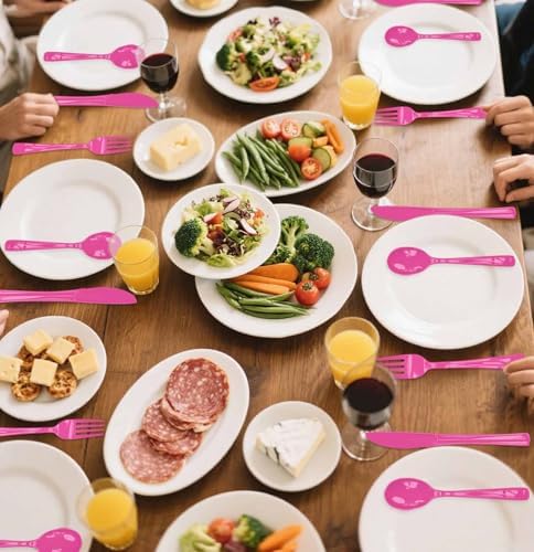 SietDESEO 25 PCS Hot Pink Plastic Spoons Disposable Utensils Heavy Duty Hot Pink Spoons Disposable Cutlery for Birthday Wedding Baby Shower Bridal Shower Plastic Silverware - Image 7