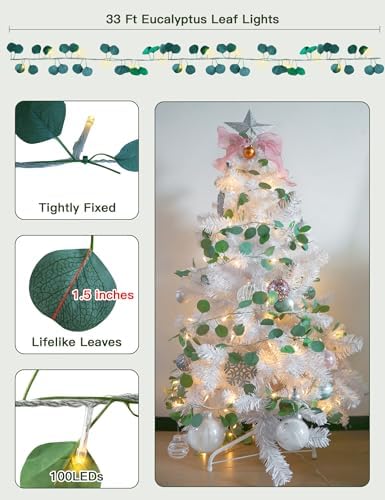 suddus 33FT 100LED Eucalyptus Garland Vines with Lights Plug in Clear Wire - Image 4