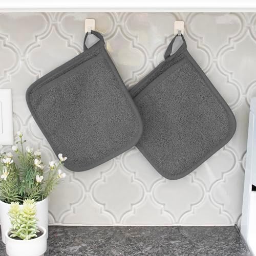 RITZ Terry Potholder & Hot Pad: Unparalleled Heat Resistant, Durable 100% Cotton – Ergonomically Designed for Optimal Grip – Easy-Care Machine Washable – 4-Pack, Mocha/Graphite - Image 5