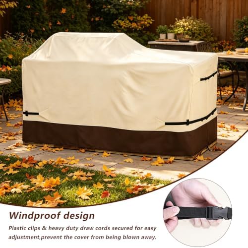 86 Inch Island Grill Cover - 600D Heavy Duty Waterproof All Weather Protection Extra Large Grill Covers,Island with Left/Right Grill Head,Grill Cover for Outdoor Grill, BBQ Cover(Beige&Brown) - Image 4
