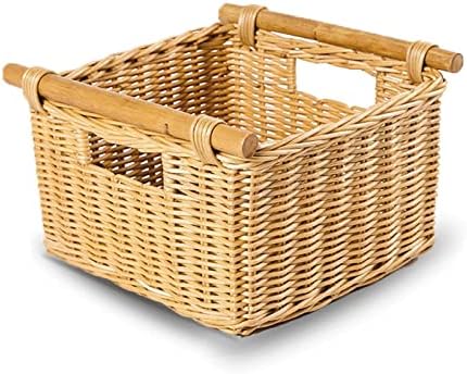 The Basket Lady Deep Pole Handle Wicker Storage Basket, S, Sandstone by TheBasketLady