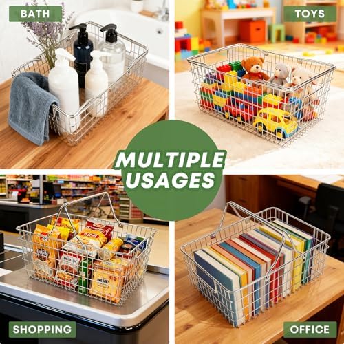 Small Picnic Baskets, Wire Baskets for Organizing with Foldable Handle - 12.6"x9.1"x5", Sturdy Stainless Steel Storage Baskets for Outdoor Picking, Picnic, Kitchen & Fridge & Cabinet Organizer(1, S) - Image 5
