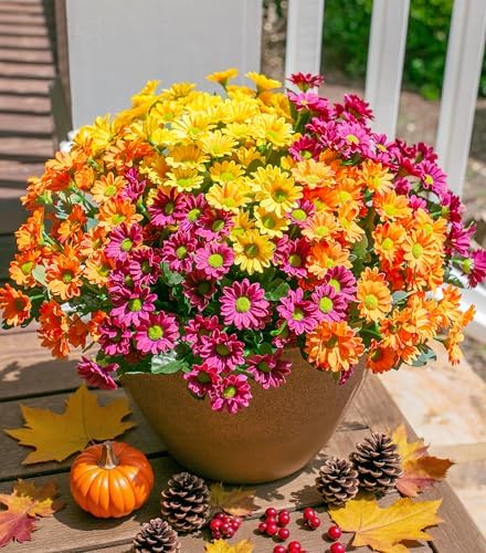 Daisy Artificial Flowers for Outdoors Summer Fall Decoration, 6 Bundles Fake Mums Silk Flowers for Outside Look Real UV Resistant Fake Plants Faux Flowers for Planter Front Door Home Indoor Porch, Mix by INSPRING