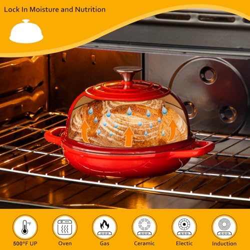 Velaze 5 QT Enameled Cast Iron Dutch Oven for Bread Baking with Dome Lid - Image 4