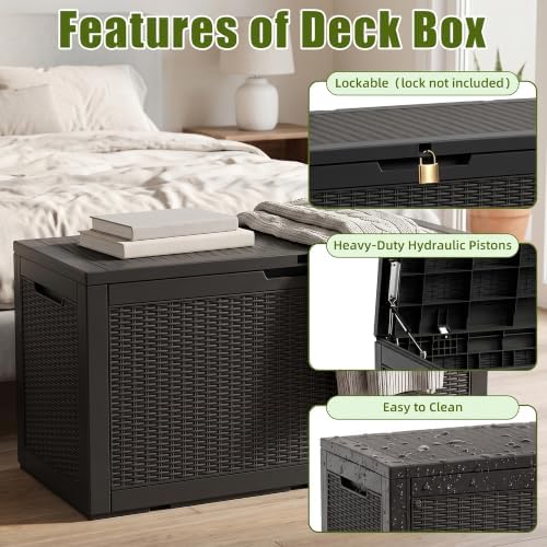ROJIK 170 Gallon Deck Boxes Outdoor Waterproof Storage Box, Black - Image 4