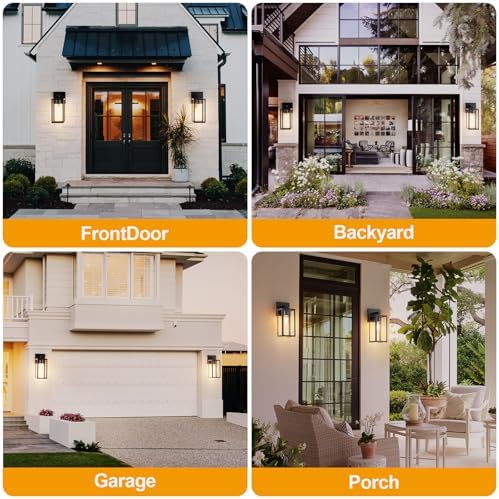 Kalium Porch Wall Lights Outdoor, Waterproof Lanterns with Frame and Clear Glass Shade, Exterior Front Porch Light Matte Black Wall Sconce, Modern Mounted Lighting for Patio Entryway Hallway - Image 3