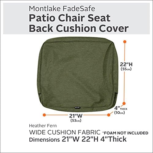 Classic Accessories Montlake Water-Resistant 21 x 22 x 4 Inch Outdoor Back Cushion Slip Cover, Patio Furniture Cushion Cover, Heather Fern Green, Patio Furniture Cushion Covers - Image 2
