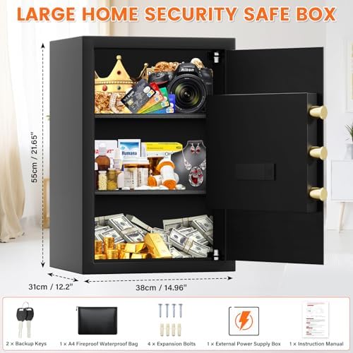 21.65"H Safe Box for Home | 3.8 cu ft Anti-Theft Safe with A4 Fireproof Bag - Image 4