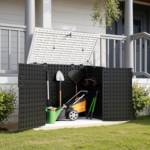Greesum Outdoor Trash Can Storage Shed, 34 Cu.ft Horizontal Outdoor Storage Cabinet, Waterproof for Garden, Pool Storage, Garbage Cans, Black - Image 6