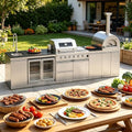 150" Outdoor Kitchen Island,108,000 BTU, Natural Gas BBQ Grill with Pizza Oven,Rotisserie,Double Door Refrigerator,Granite Countertop,Storage Cabinets & Drawers,Stainless Steel Build. by INOTEVERITORY