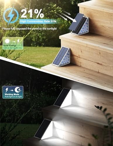 AUDLES LED Solar Step Lights Waterproof Outdoor Stair Lights, Solar Deck Lights Outdoor Decor IP67 Solar Decoration Lights for Yard (Cool White, 2 Pack) - Image 3