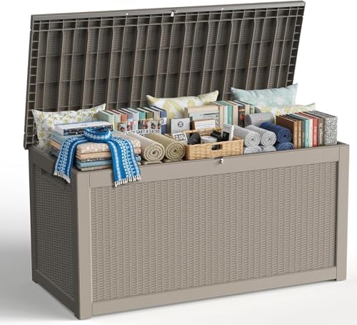 360 Gallon Outdoor Storage Box,Large Deck Box Waterproof UV Resistant,Lockable& Resin Storage Container for Patio Furniture Cushions Garden Tools and Pool Accessories(Grey, 360 Gallon) by ASKPASS