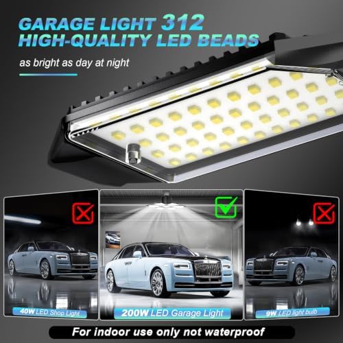 Led Garage Lights 4 Pack 200W Super Bright Ceiling Led Shop Lights, E26/E27 Base, 6500K, 22000LM Deformable Garage Light Ideal for Basement, Attic and Workshop, Commercial Bay Lighting - Image 3