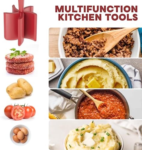 Meat Chopper, Upgrade Hamburger Smasher, Premium Heat Resistant Meat Masher for Ground Beef, Ground Turkey and More, Non Stick Mix Grinder-Red - Image 3