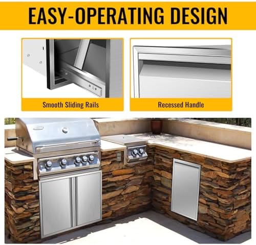 Outdoor Kitchen Drawers, Box Frame Style Flush Mount BBQ Drawer w/Stainless Steel Handle, BBQ Island Drawers For Patio Grill Station,Trash Drawer - Image 6