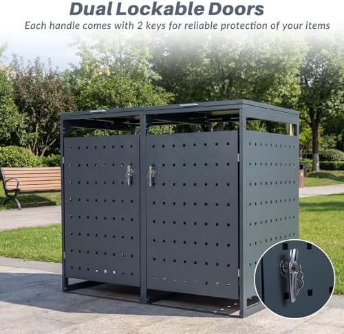 Goplus 44 Cu.Ft Outdoor Trash Can Storage, Garbage Can Hider Outdoor with 2 Lockable Doors Gas Struts & Shock Absorbers, Outdoor Storage for Patio, Backyards, Yard & Garden (52"x31.5"x46") - Image 6