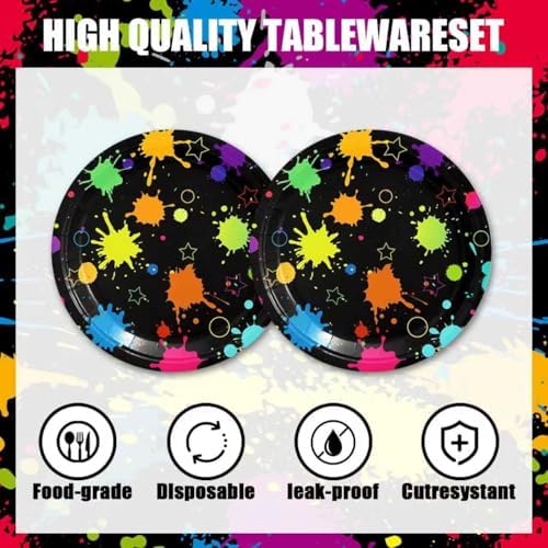 40pcs Neon Glow Splatter Birthday Party Decorations Colorful Graffiti Plates and Napkins for Neon Glow Colorful Graffiti Birthday Baby Shower,Suitable for 20 Guests - Image 3