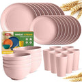Teivio 32-Piece Plates and Bowls Sets for 8, Pink Kitchen Dinnerware Sets by Teivio