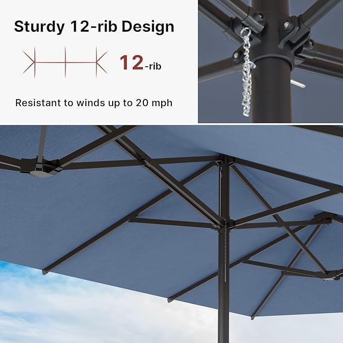 ALAULM 9-Piece Patio Dining Set with 14FT Patio Umbrella,Outdoor Dining Set with 8 Metal Chairs & Rectangle Table with1.5 Umbrella Hole, Patio Dining Table and Chairs for Backyard,Poolsid-DarkBlue - Image 5