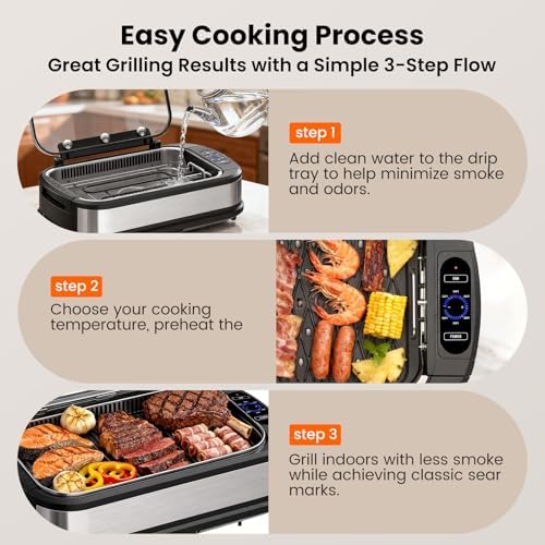 Electactic Smokeless Electric Grill & Griddle for Indoor Cooking, Nonstick Contact Grill with 6-Level Temperature Control, Dishwasher Safe Plates, Auto Shut-Off, Ideal for Kitchen, Apartment, Home - Image 6
