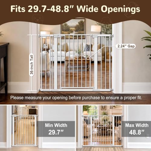 36” Tall Pet Gate with Door 29.7-48.8” Wide Adjustable Baby Gate - Image 3
