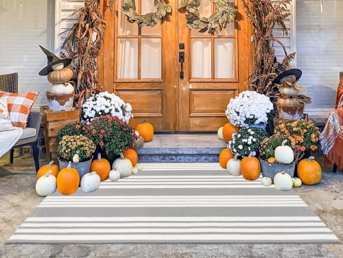 Grey and White Outdoor Rug 3'x 5'Cotton Washable Front Porch Mat Area Rug - Image 6