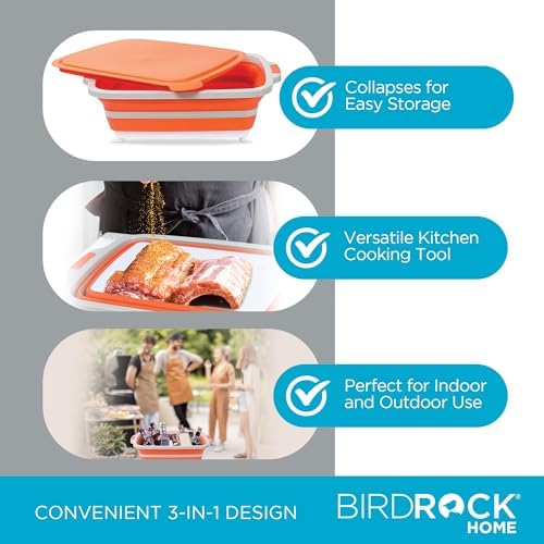 BIRDROCK HOME 11L Collapsible BBQ Prep Tub with Lid, Orange, 19”L x 14”W - Image 5