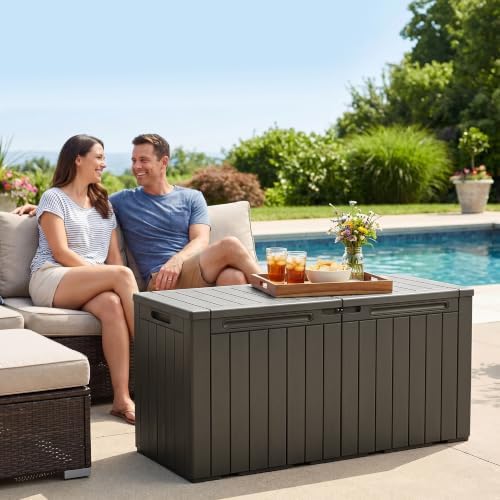 110 Gallon Deck Box Outdoor Indoor Waterproof Storage Box, Brown - Image 3