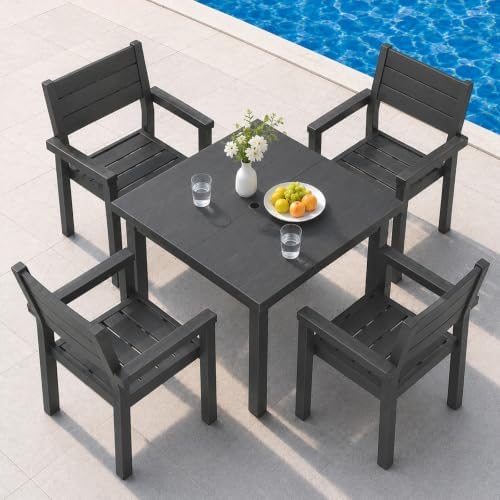 5-Piece Patio Dining Set for 4, Wood-Grain HDPE Outdoor Table and Chairs by DurableCarportsSheds