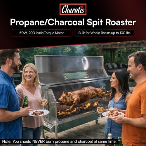 52 Inch Rotisserie Spit Roaster for Whole Pig, Lamb, Goat, Propane/Charcoal BBQ Grill, Stainless Steel Roasting Machine- 50W Motor 200 lb Torque, Grates, Burners, Drip Pan, Thermometer- SSGC1 - Image 3