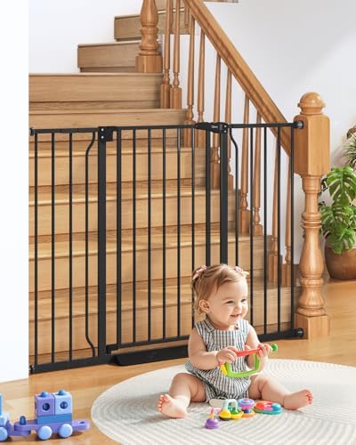 34" Tall Baby Gate No Drilling, Auto Close Dog Gate Indoor, Black by Cideny