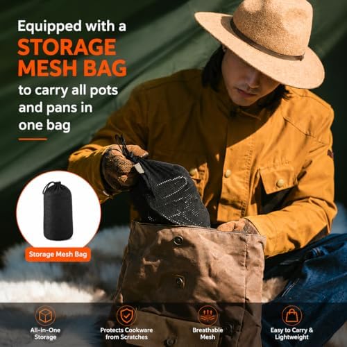 Camping Cookware Set, 15-Piece Camping Pots and Pans Set with Kettle, Frying Pan, Bowls & Plates, Lightweight Backpacking Mess Kit for Camping, Hiking, Picnic, RV Travel - Image 7