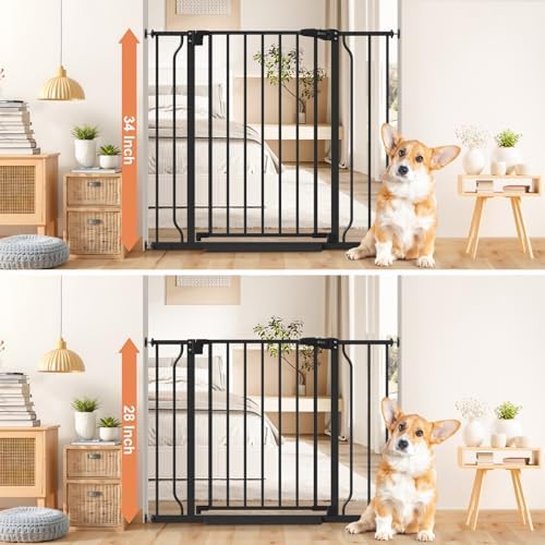 34" Tall Baby Gate No Drilling, Auto Close Dog Gate Indoor, Black - Image 3
