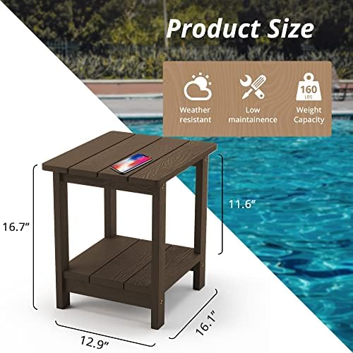 LUE BONA Outdoor Side Table, 2-Tier HDPS Small Patio Table, Dark Brown - Image 3