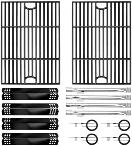 CANDANA Replacement Parts for Nexgrill 4 Burner 720-0830H 720-0830D 720-0783C 720-0783E 720-0958A, 17" Cast Iron Grill Grate, Grill Burner, Heat Plate, Igniters for 5 Burner 720-0888N by CANDANA